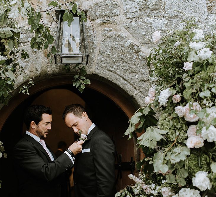 Groom in Church Entrance Before Ceremony