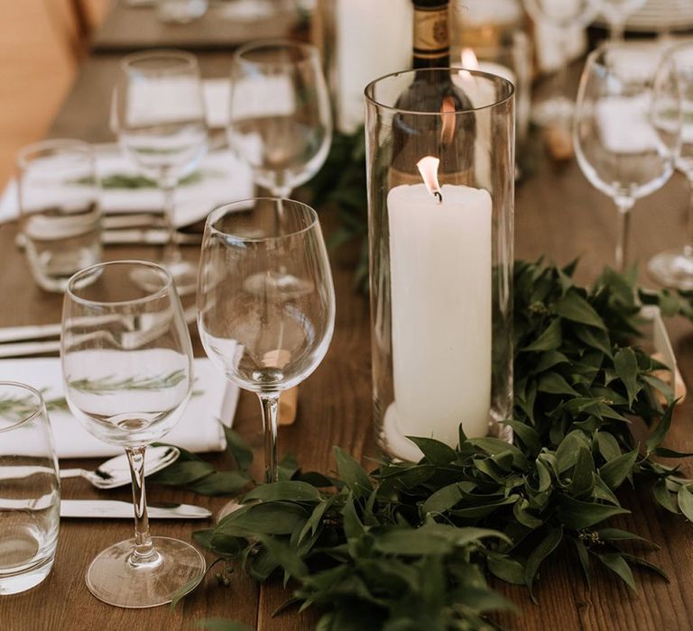 Candle and Foliage Table Decor