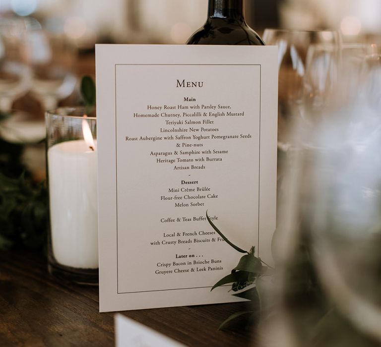 Classic Wedding Breakfast Menu and Candle