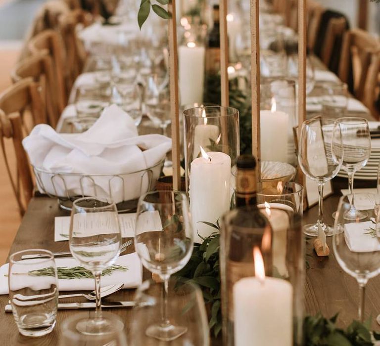 Table Decorations with Candle and Foliage