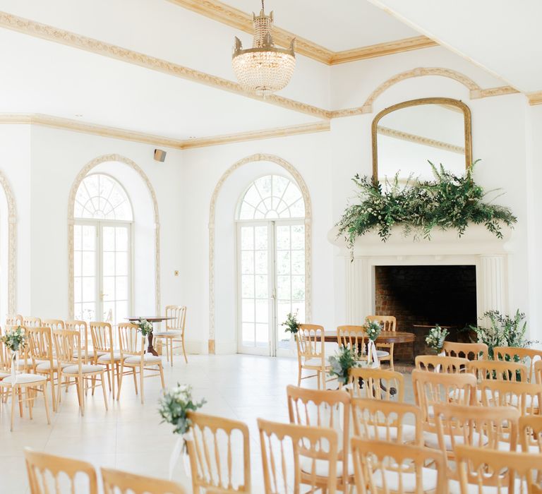 Northbrook Park Wedding Ceremony Room with White and Green Wedding Flowers