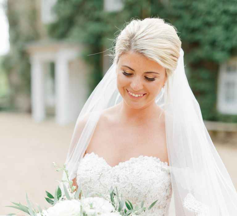 Beautiful Bride in Bardot Wedding Dress