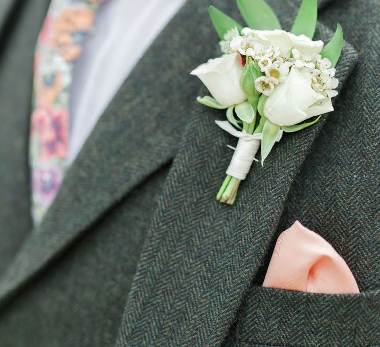 White and Green Grooms Buttonhole