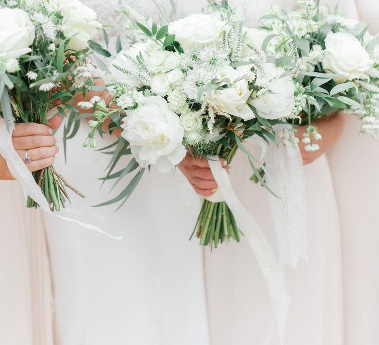 Bridesmaids White and Green Wedding Bouquets