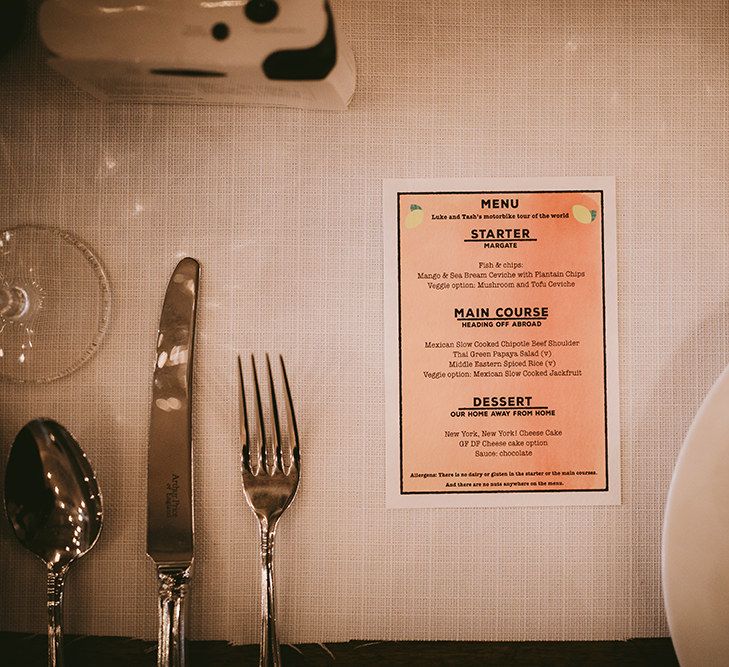 Wedding Breakfast Menu | Bike Shed Motorcycle Club Wedding for ELLE Digital Editor | Nigel John Photography