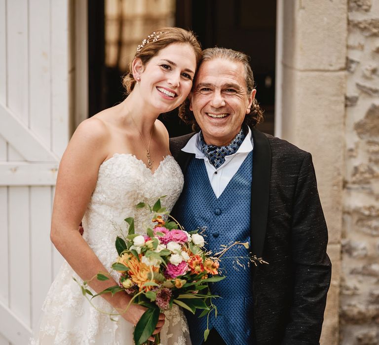 Bride &amp; Father of The Bride | Bride in Ellis Bridal Tulle &amp; Embroidery Bridal Gown | South of France Wedding | Andy Gaines Photography | Thompson Granger Films