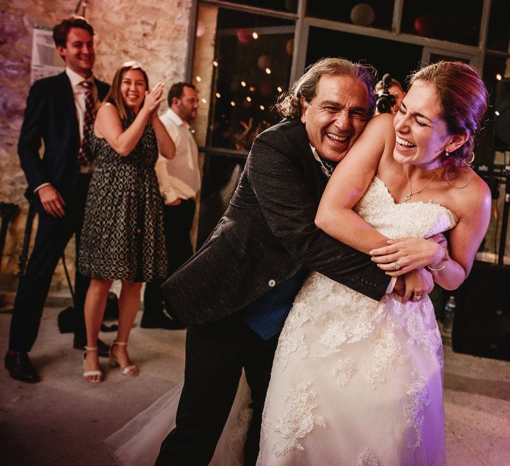 Father of The Bride First Dance | Bride in Ellis Bridal Tulle &amp; Embroidery Bridal Gown | Colourful Chinese Lanterns at Domaine St Germain Wedding Venue, South of France | Andy Gaines Photography | Thompson Granger Films