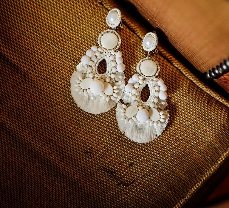 Ranjana Khan Earrings | Wedding Morning Preparations | Paradise Destination Wedding at Jnane Tamsna in Marrakech, Morocco | Nordica Photography | Matteo Castelluccia Film