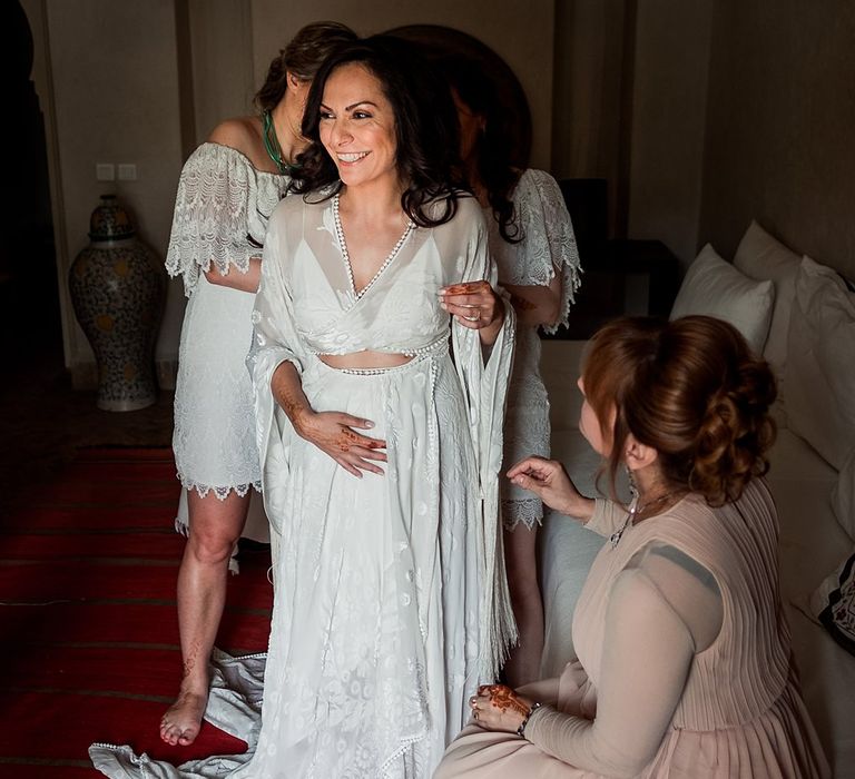 Bridal Preparations | Bride in Rue de Seine Gown | Paradise Destination Wedding at Jnane Tamsna in Marrakech, Morocco | Nordica Photography | Matteo Castelluccia Film