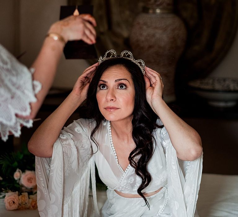 Bridal Preparations | Bride in Rue de Seine Gown | Paradise Destination Wedding at Jnane Tamsna in Marrakech, Morocco | Nordica Photography | Matteo Castelluccia Film