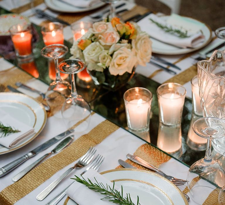 White &amp; Gold Place Setting | Paradise Destination Wedding at Jnane Tamsna in Marrakech, Morocco | Nordica Photography | Matteo Castelluccia Film