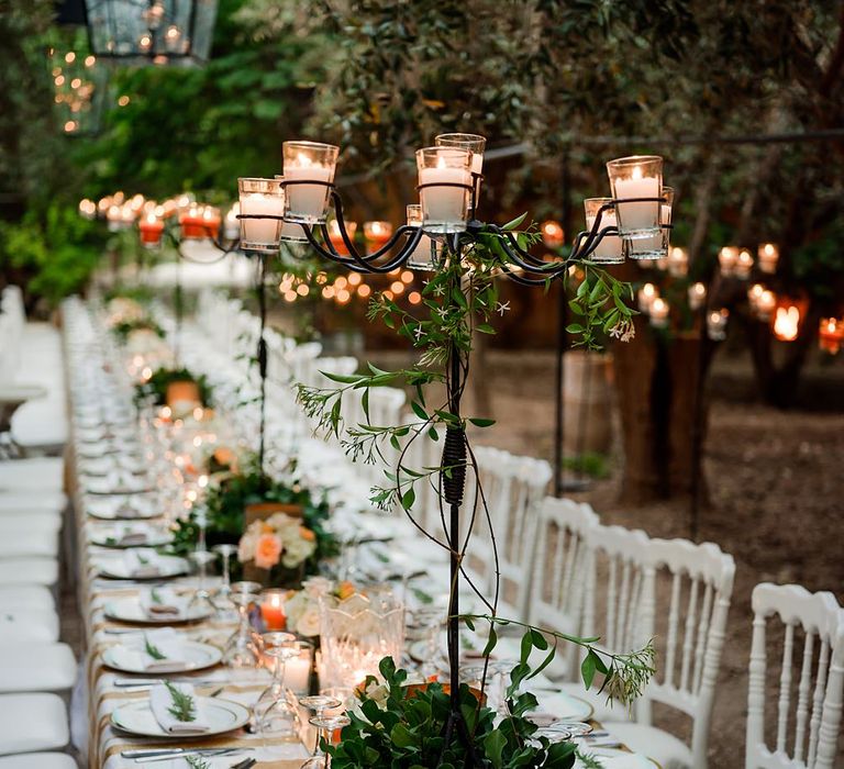 Wedding Table Decor with Candelabra &amp; Votive Decor | Paradise Destination Wedding at Jnane Tamsna in Marrakech, Morocco | Nordica Photography | Matteo Castelluccia Film