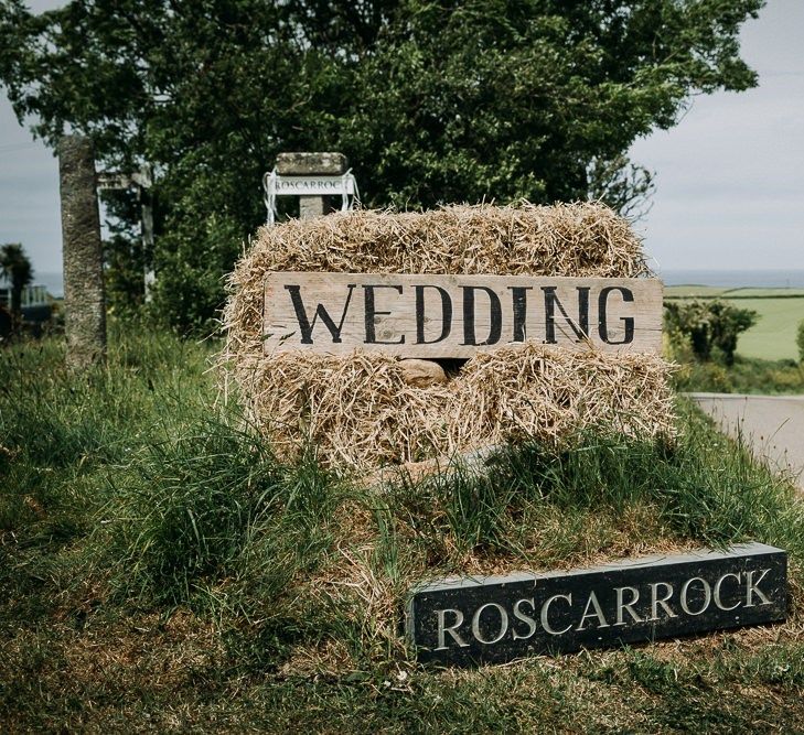 Roscarrock Farm sign for rustic ,Cornish, stretch tent wedding