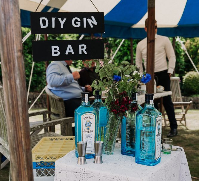 Dry Gin Bar with Bombay Sapphire gin and garnishes