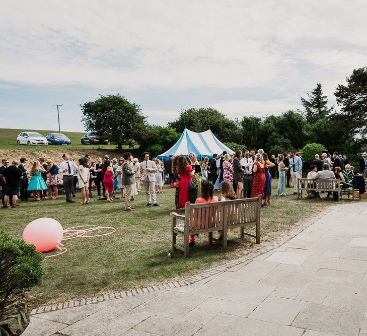 stretch tent wedding ceremony and marquee reception at Roscarrock Farm in Cornwall