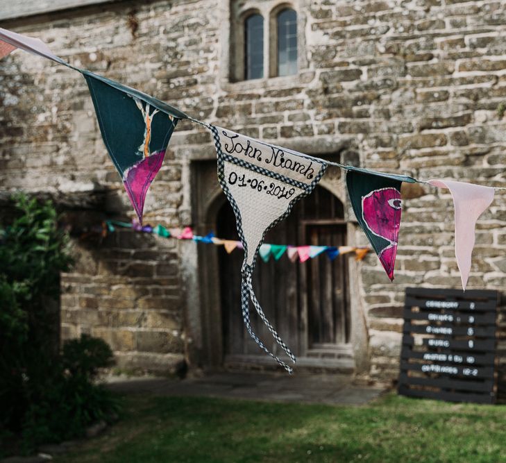 DIY bunting for stretch tent wedding