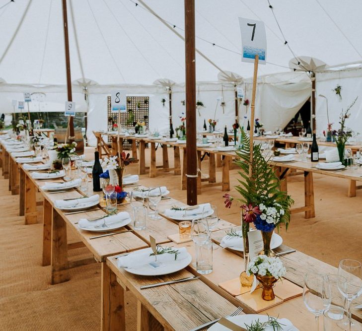 Rustic marquee reception at Roscarrock Farm reception