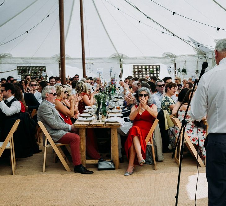 Wedding speeches in marquee