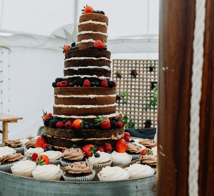 Naked chocolate wedding cake