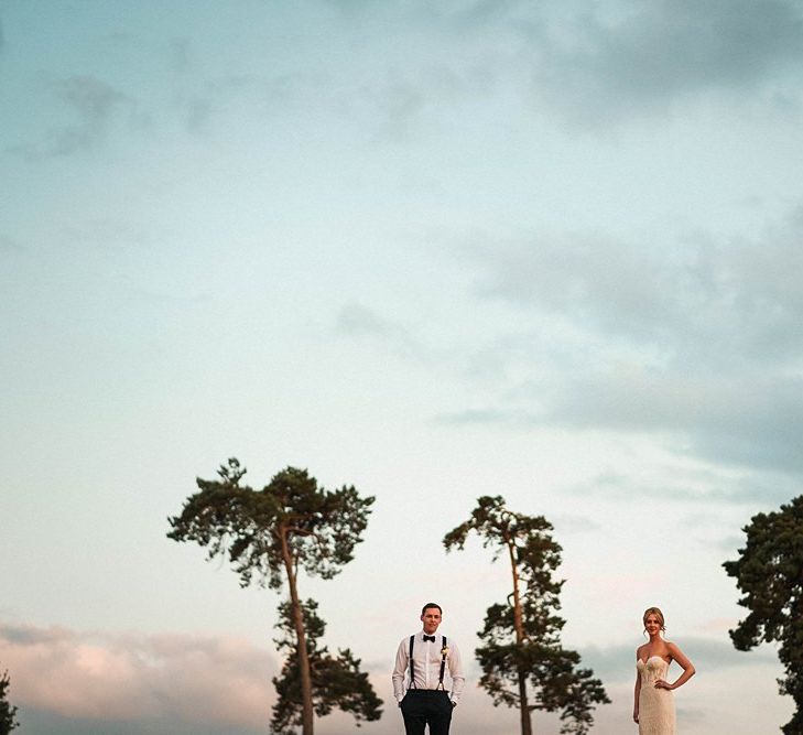 Bride and groom outdoor shot at relaxed autumn celebration