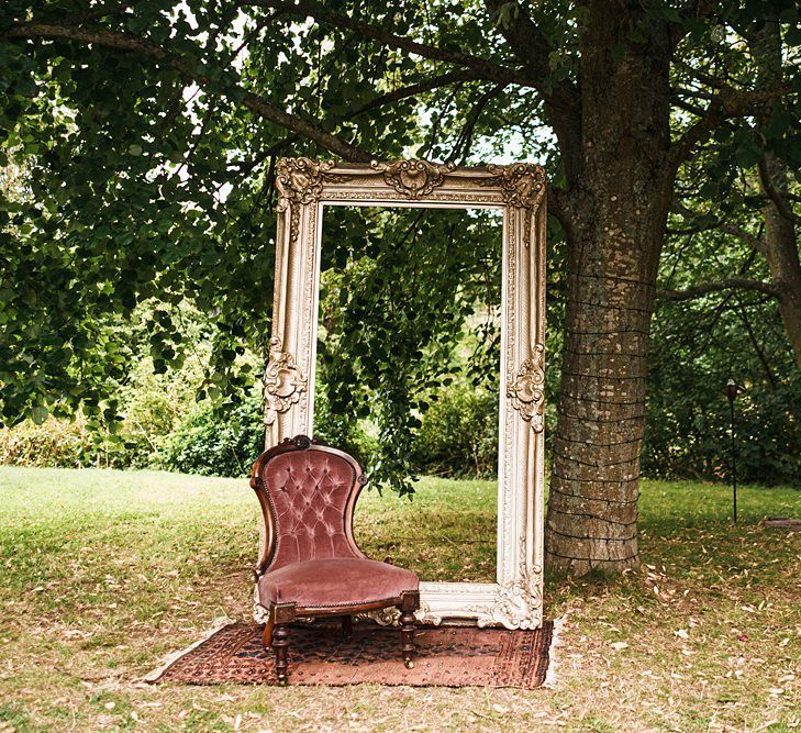 Outdoor sophisticated photo booth at Dewsall Court wedding