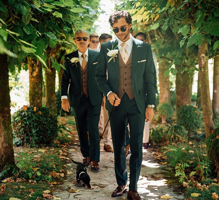 Groomsmen in Navy Suit &amp; Tweed Waistcoat | Rustic Greenery Wedding at Cripps Barn Cotswolds |Wedding_M Photography