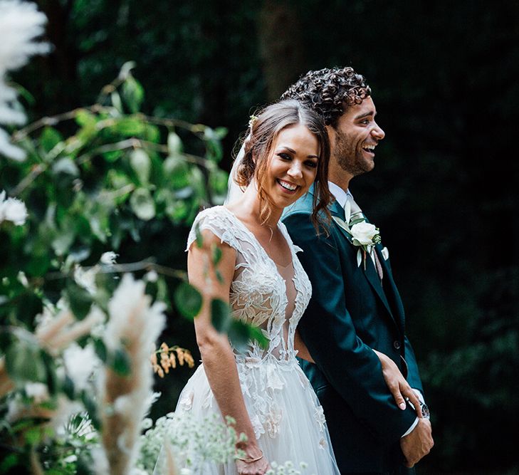 Wedding Ceremony | Bride in Antonia Berta Muse Wedding Dress | Groom in Navy Suit | Rustic Greenery Wedding at Cripps Barn Cotswolds | Wedding_M Photography