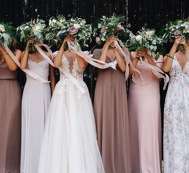 Bridal Party | Bridesmaids in Show Me Your Mum Neutral Dresses | Bride in Antonia Berta Muse Wedding Dress | Rustic Greenery Wedding at Cripps Barn Cotswolds | Wedding_M Photography