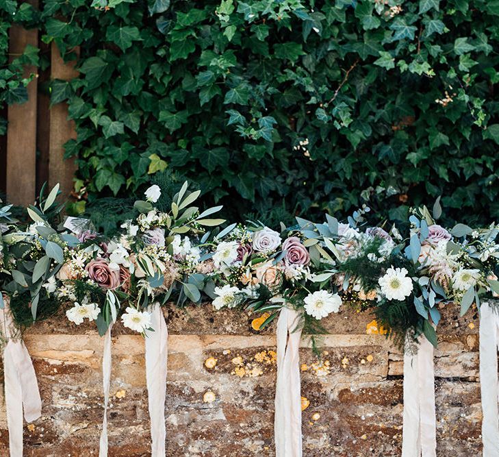 Romantic Rose Bouquets with Foliage &amp; Ribbons | Rustic Greenery Wedding at Cripps Barn Cotswolds |Wedding_M Photography