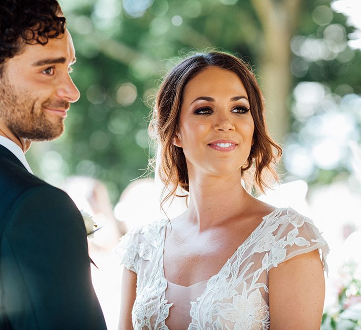 Wedding Ceremony | Bride in Antonia Berta Muse Wedding Dress | Groom in Navy Suit | Rustic Greenery Wedding at Cripps Barn Cotswolds | Wedding_M Photography