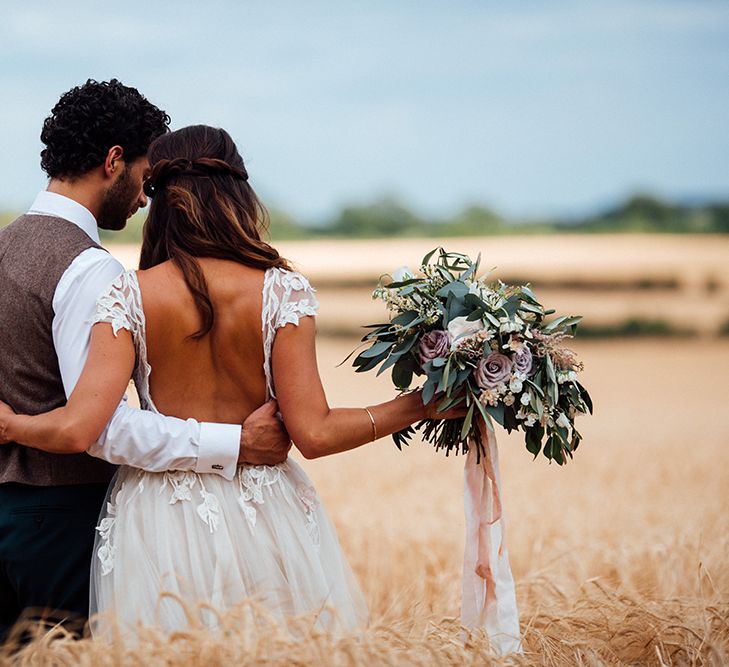 Bride in Antonia Berta Muse Wedding Dress | Groom in Navy Suit | Rustic Greenery Wedding at Cripps Barn Cotswolds | Wedding_M Photography