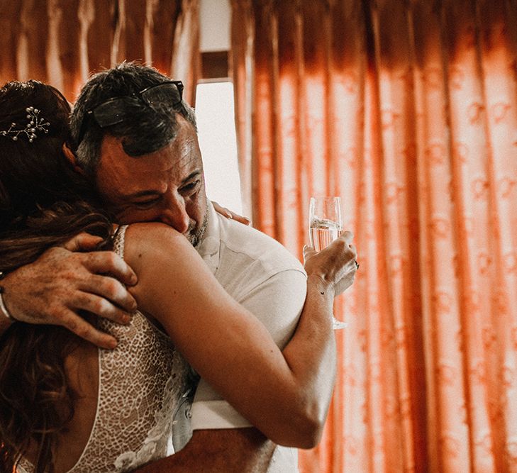 Father of the Bride First Look | Bride in Grace Loves Lace Gia Gown | Tropical Destination on the Beach at Nice Sea Resort, Koh Phangan Thailand Planned by Phangan Weddings | Carla Blain Photography