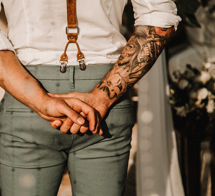 Groom at the Altar in Braces | Tropical Destination on the Beach at Nice Sea Resort, Koh Phangan Thailand Planned by Phangan Weddings | Carla Blain Photography