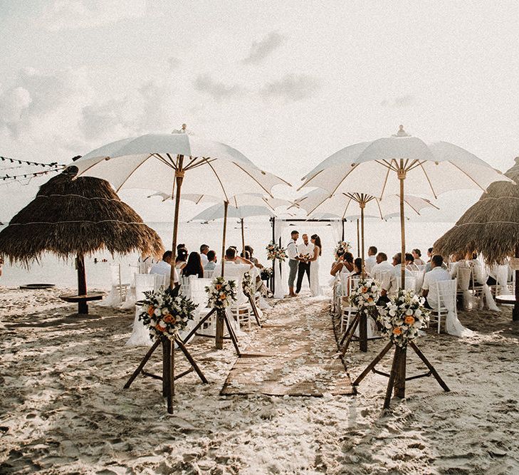 Wedding Ceremony | Bride in Grace Loves Lace Gia Gown | Groom in Turned Up Trousers, Bow Tie &amp; Braces from Topman | Tropical Destination on the Beach at Nice Sea Resort, Koh Phangan Thailand Planned by Phangan Weddings | Carla Blain Photography