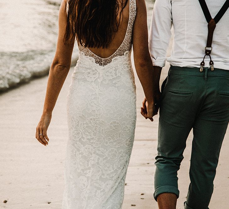 Couple Portrait | Bride in Grace Loves Lace Gia Gown | Groom in Turned Up Trousers, Bow Tie &amp; Braces from Topman | Tropical Destination on the Beach at Nice Sea Resort, Koh Phangan Thailand Planned by Phangan Weddings | Carla Blain Photography