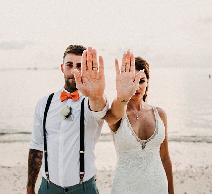 Couple Portrait | Bride in Grace Loves Lace Gia Wedding Dress | Groomsmen in Turned Up Trousers, Bow Ties &amp; Braces from Topman | Tropical Destination on the Beach at Nice Sea Resort, Koh Phangan Thailand Planned by Phangan Weddings | Carla Blain Photography