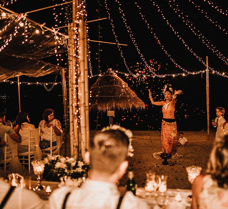 Outdoor Reception | Fairy Light Canopy | Wedding Entertainment | Tropical Destination on the Beach at Nice Sea Resort, Koh Phangan Thailand Planned by Phangan Weddings | Carla Blain Photography