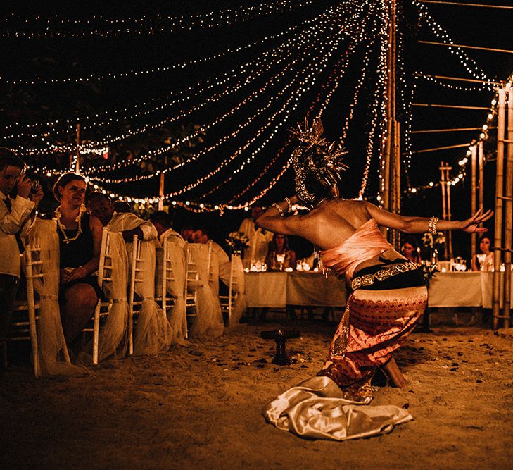 Outdoor Reception | Fairy Light Canopy | Wedding Entertainment | Tropical Destination on the Beach at Nice Sea Resort, Koh Phangan Thailand Planned by Phangan Weddings | Carla Blain Photography