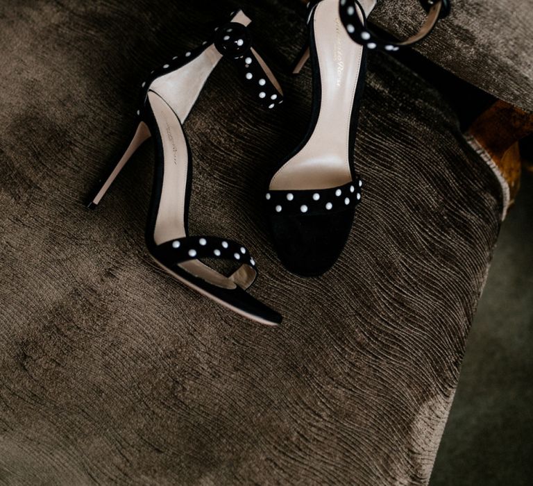 Gianvito Rossi Black Ankle Strap Shoes with Pearl Detail