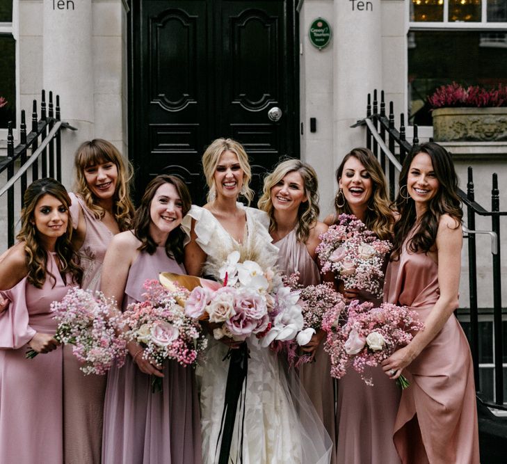 Pink and White Bouquets with Gypsophila, Peonies and Orchids