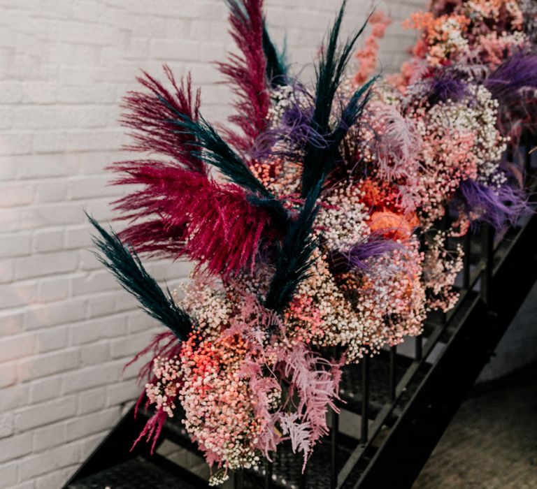 Pink Gypsophila and Pampas Grass Floral Arrangement