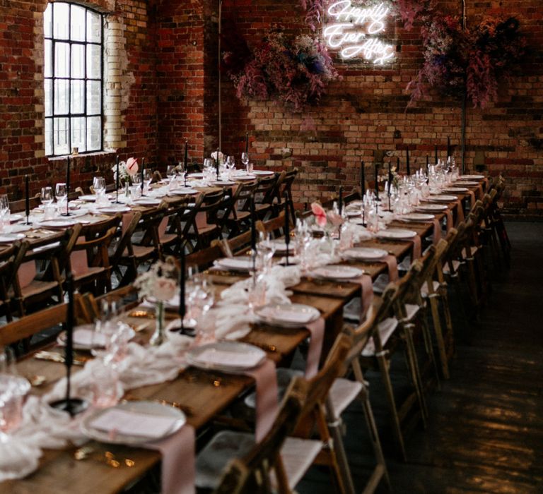 Wedding Reception at Loft Studios London with Happily Ever After Neon Sign