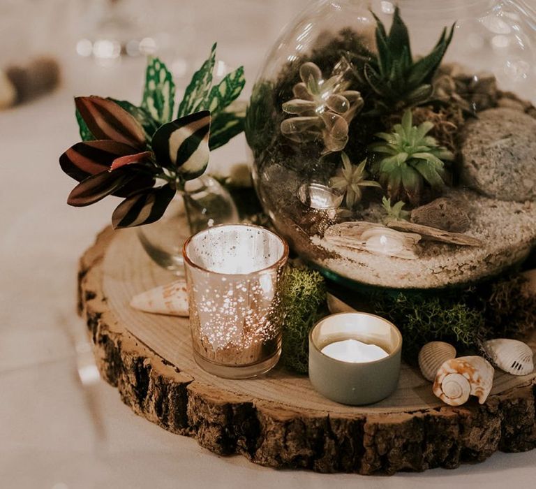 Wedding Table Decor On Tree Slice