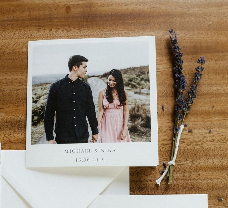 Wedding stationery  with lavender spriggs