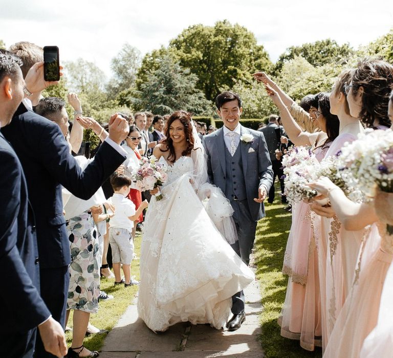 Confetti exit for bride and groom