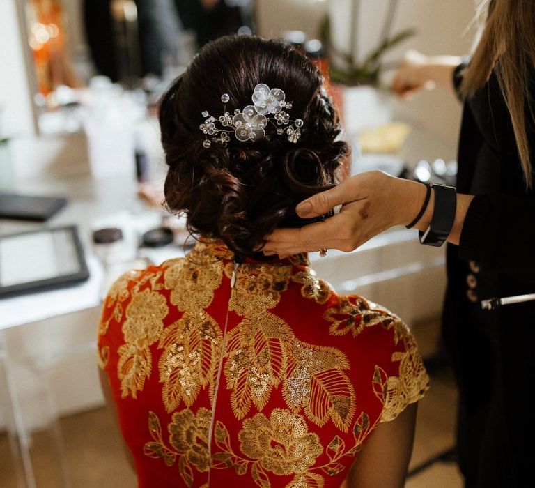 Bridal hair up inspiration before outfit change to Indian wedding dress