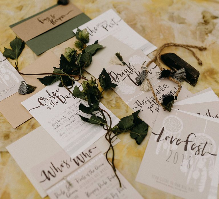 Wonderland Invites Wedding Stationery Suite | Nude Bohemian Wedding Inspiration by Wonderland Invites &amp; Rock The Day Styling | Kelsie Low Photography