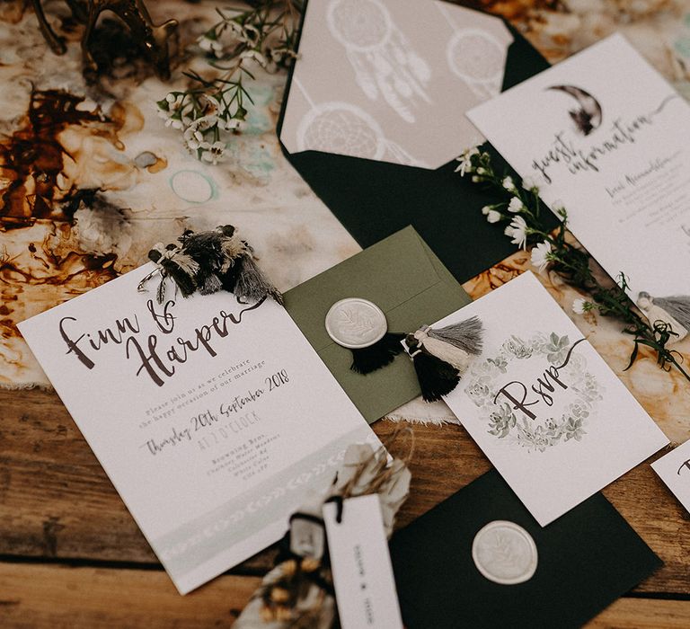 Wonderland Invites Wedding Stationery Suite | Nude Bohemian Wedding Inspiration by Wonderland Invites &amp; Rock The Day Styling | Kelsie Low Photography