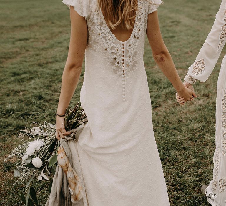 Boho Brides in Lace Rock The Frock Bridal Gown | Macrame Wall Hanging &amp; Dried Flowers | Nude Bohemian Wedding Inspiration by Wonderland Invites &amp; Rock The Day Styling | Kelsie Low Photography