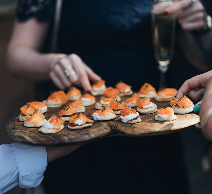 Appetisers at autumn ceremony with balloon installation